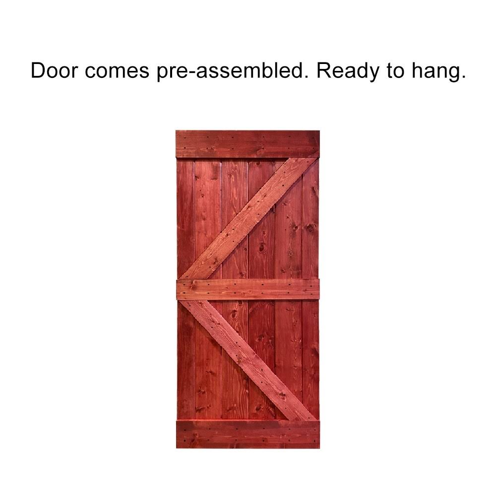 30 in. x 84 in. Red Walnut Stained Solid Pine Wood Interior Sliding Barn Door Slab Y675664