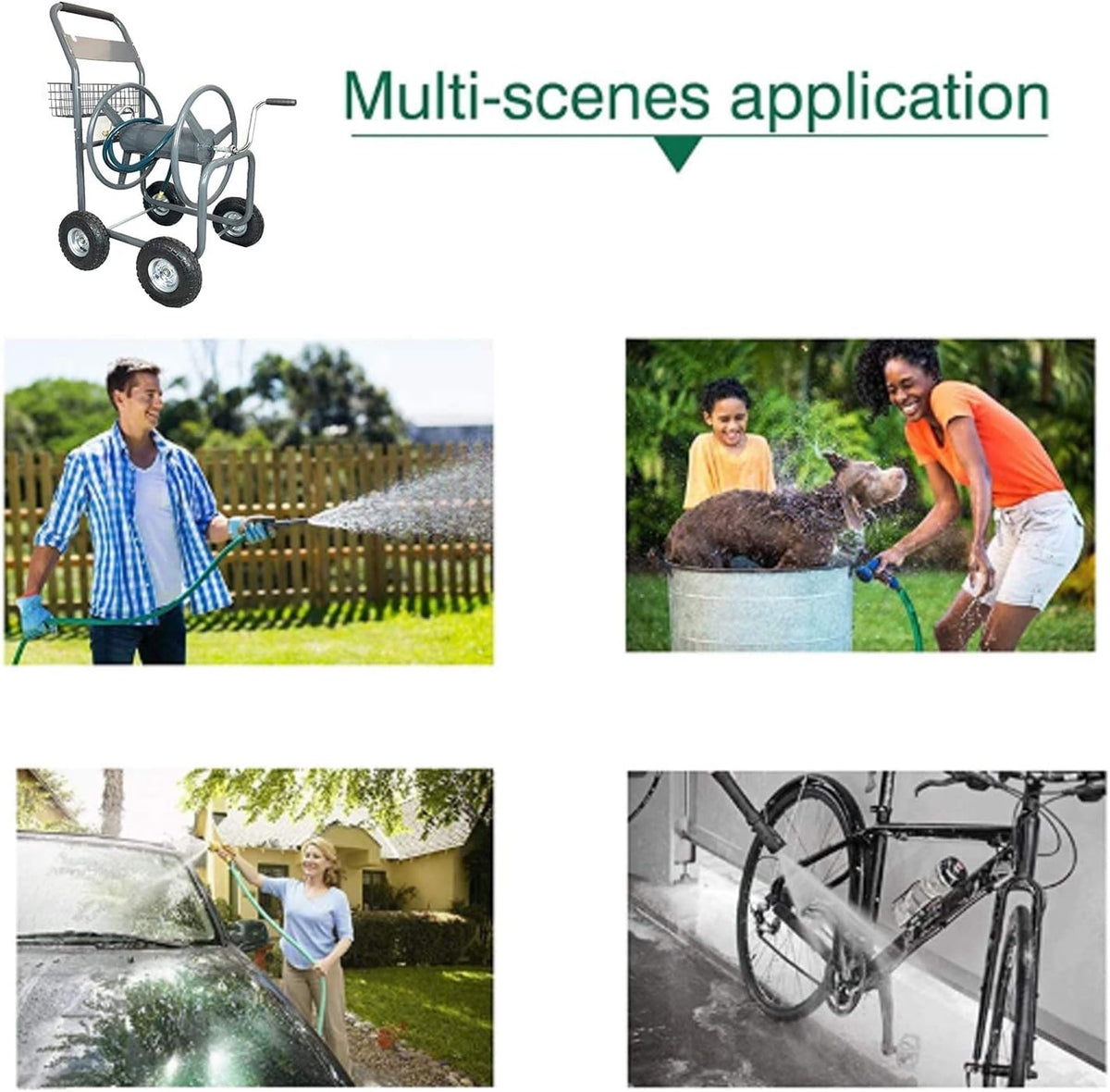4 Wheels Portable Garden Hose Reel Cart with Storage Basket P66737