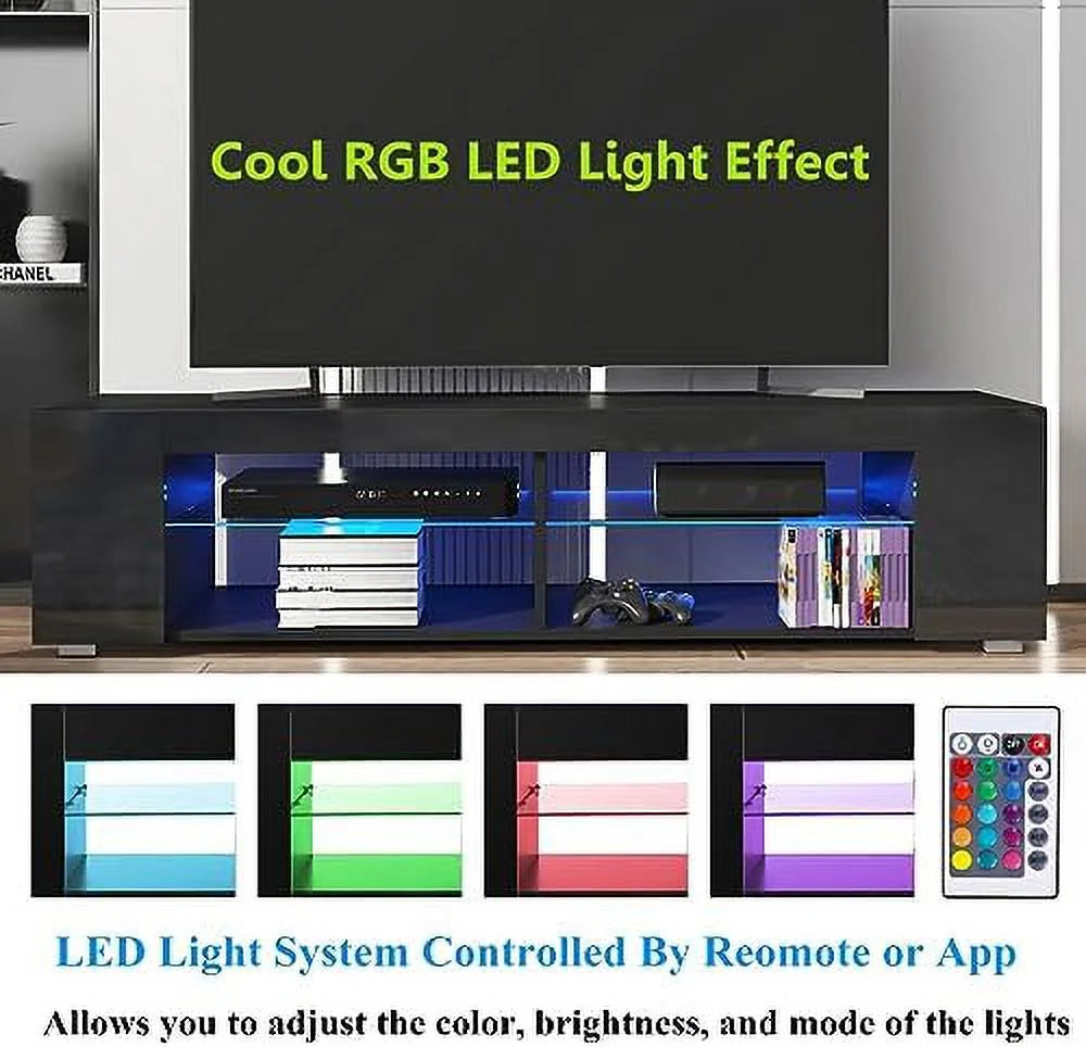 57 Inch LED TV Stand with Glass Shelves Z528301