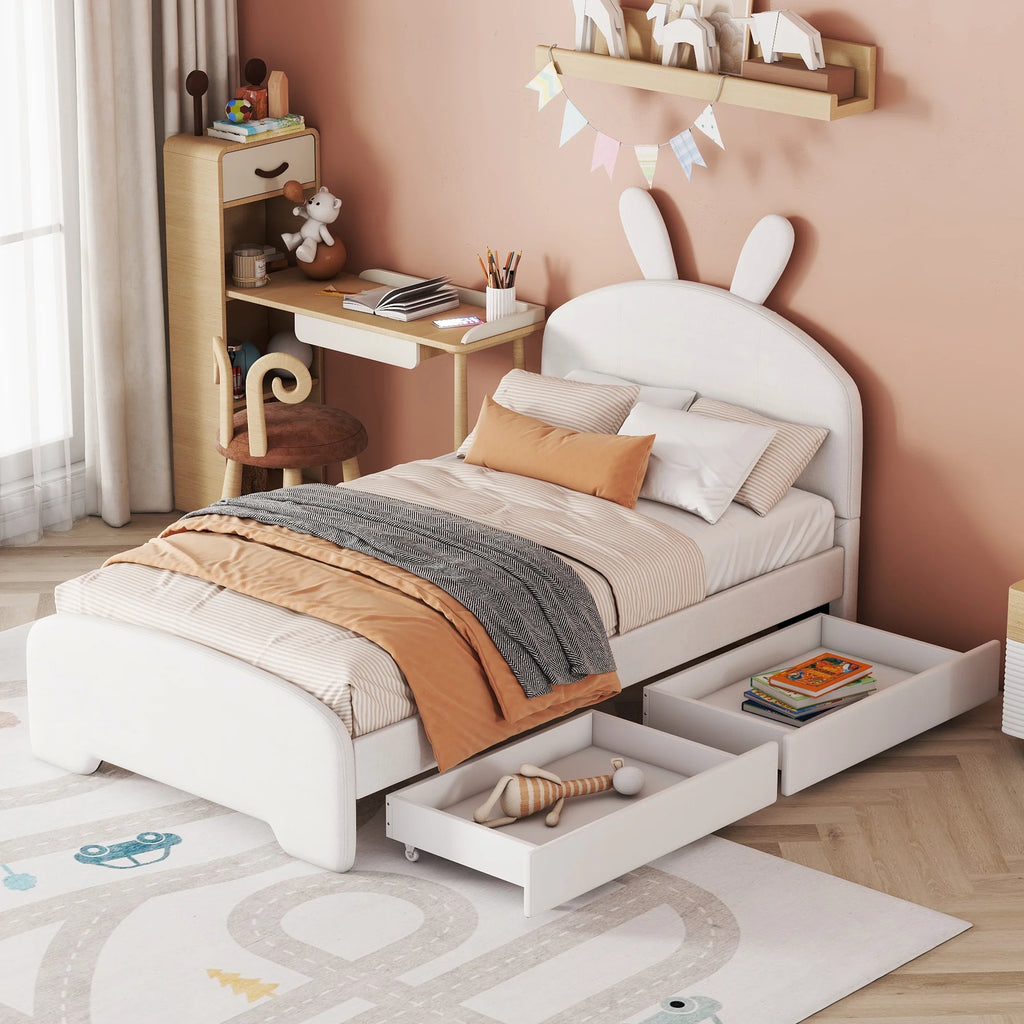 Upholstered Twin Bed with 2 Drawers D94670
