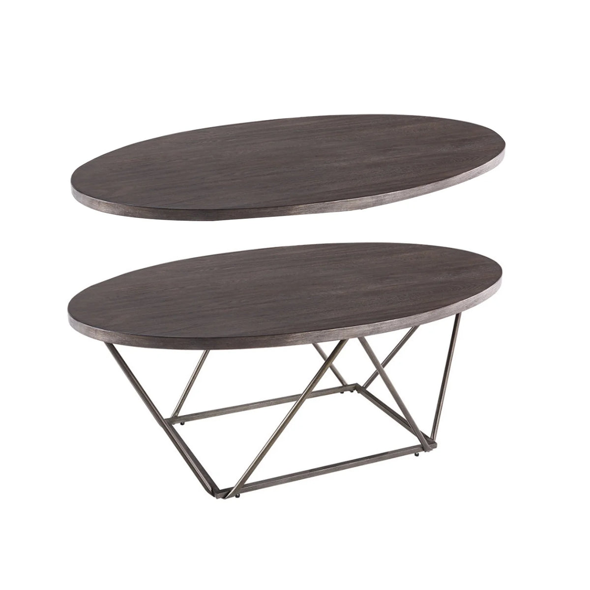 Wood Table Set with Metal Base Set of Three Brown and Gray E52462