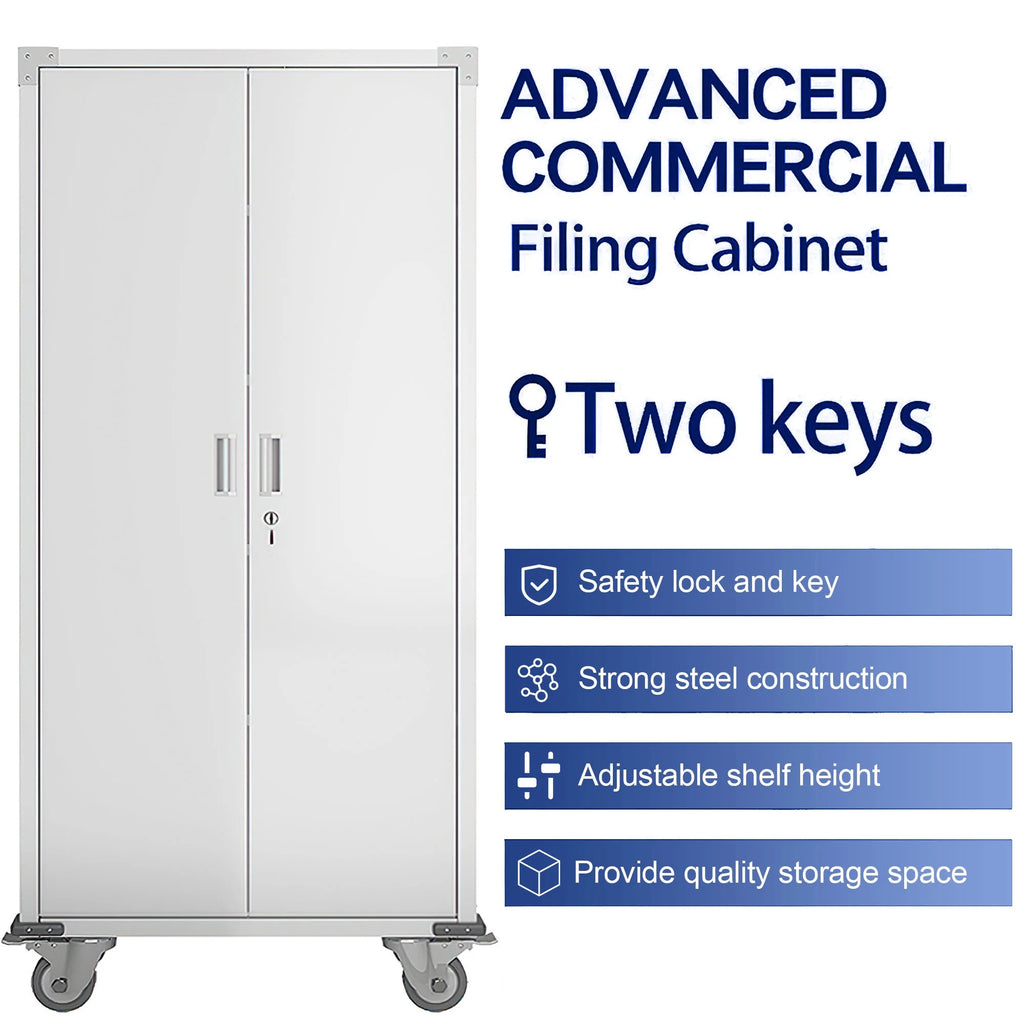 72” Locking Metal Garage Storage Cabinet with Wheels & Pegboards, White N985772