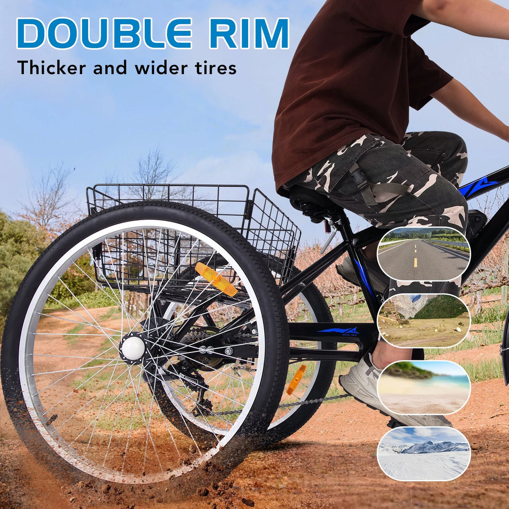 36V 350W 10AH 3 Wheels Fat Tires Electric Tricycle with Rear Basket, Blue W694