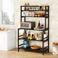 5-Tier Black Kitchen Bakers Rack with Storage and Hutch L54619