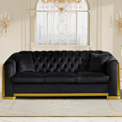 Grey Velvet Tufted Sofa with Gold Legs L158141