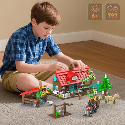 Farm House Building Set 791 Pcs with Tractor Horse Animals I743
