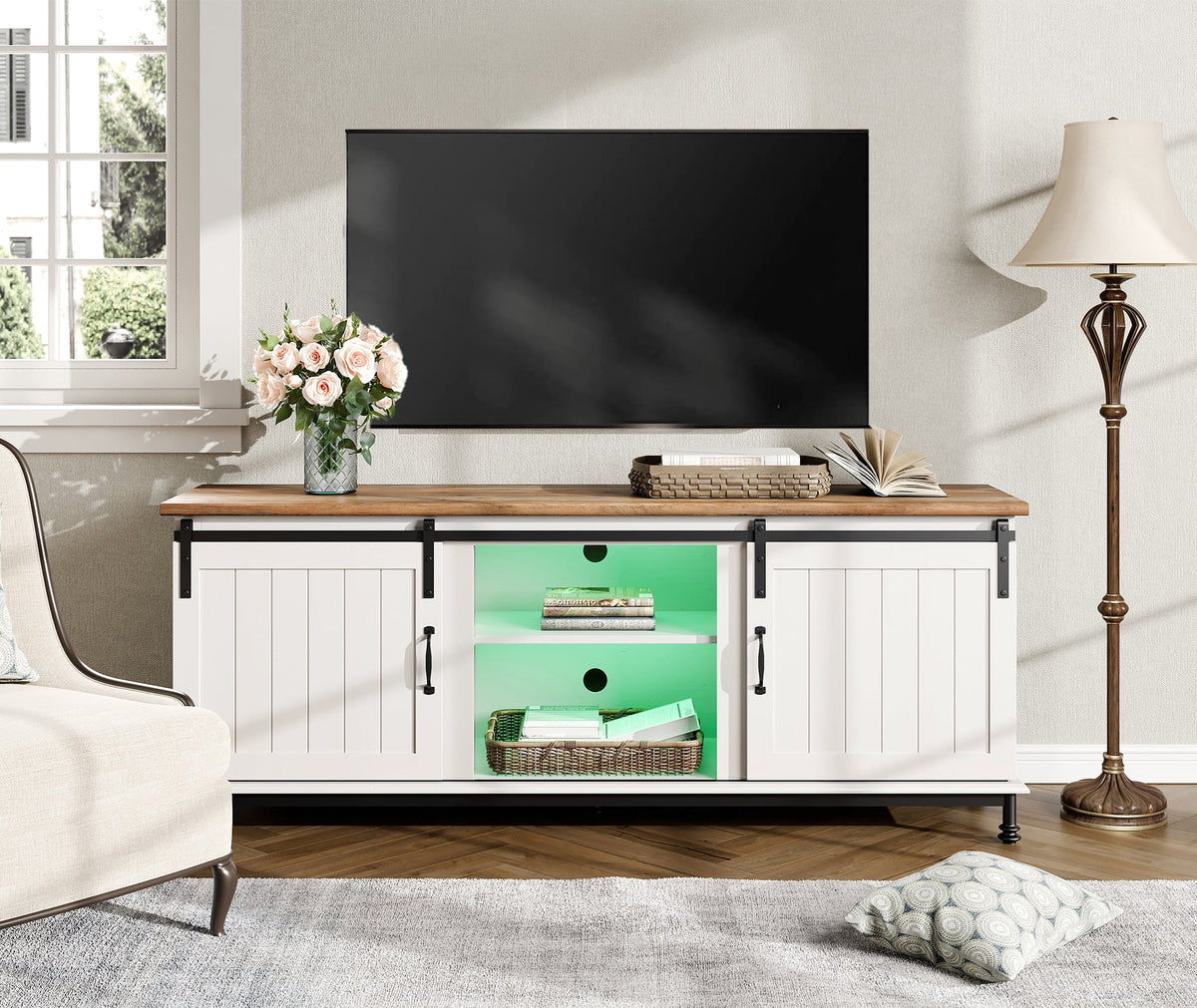 Farmhouse TV Stand with Sliding Barn Door M709822