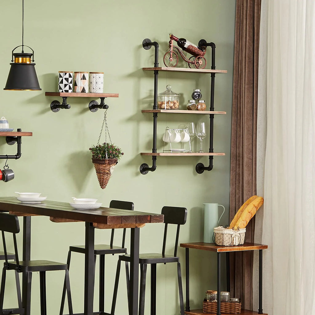 Industrial Pipe Real Wood Floating Wall Shelves 24 Inches X3427
