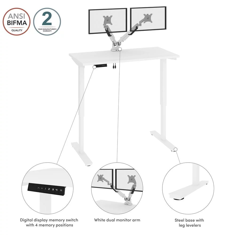 White Electric Standing Desk with Monitor Arms B612620