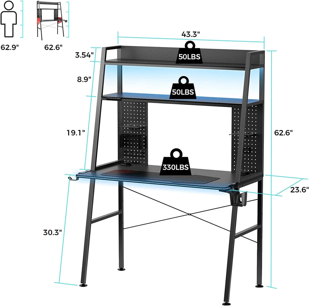 43'' Gaming Desk with Shelves F5057