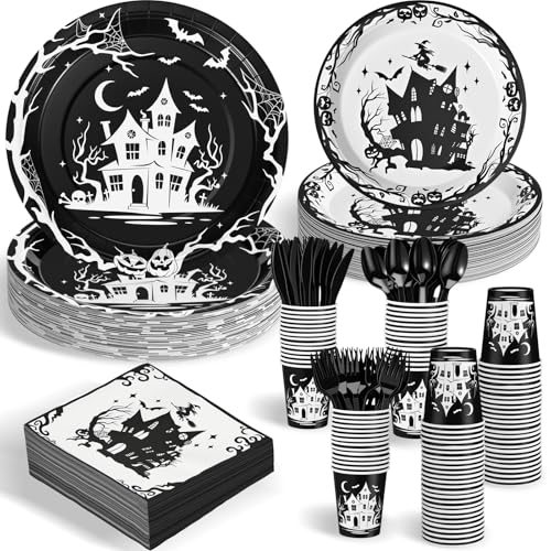 500 Pcs Halloween Party Supplies Plates Cups Napkins and Cutlery Set F848