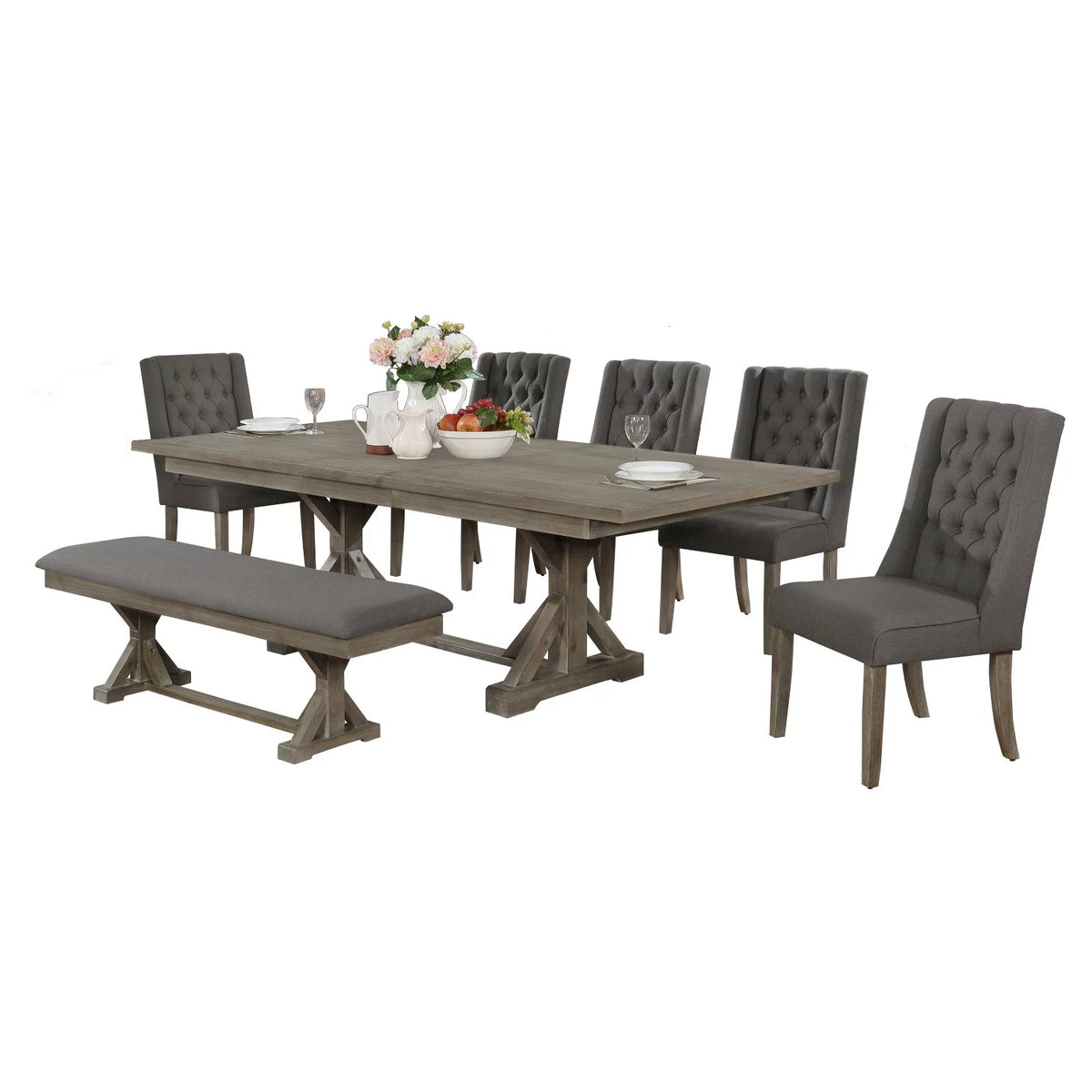 Gray Linen Dining Bench B8882
