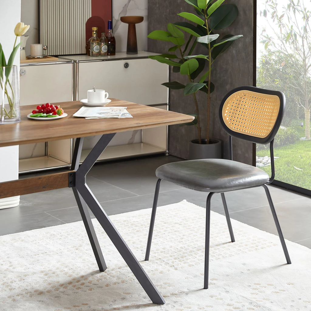 Light Gray Set of 4 Upholstered Dining Chairs with Black Metal Legs Y187820