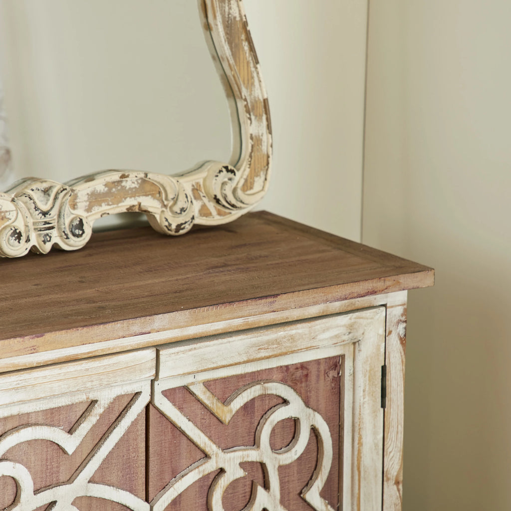 Light Brown Wood 1 Shelf 2 Door Geometric Cabinet R68220