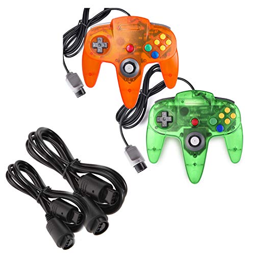 2-Pack Wired Classic Controller with 2 Extension Cords Clear Orange and Green W8680