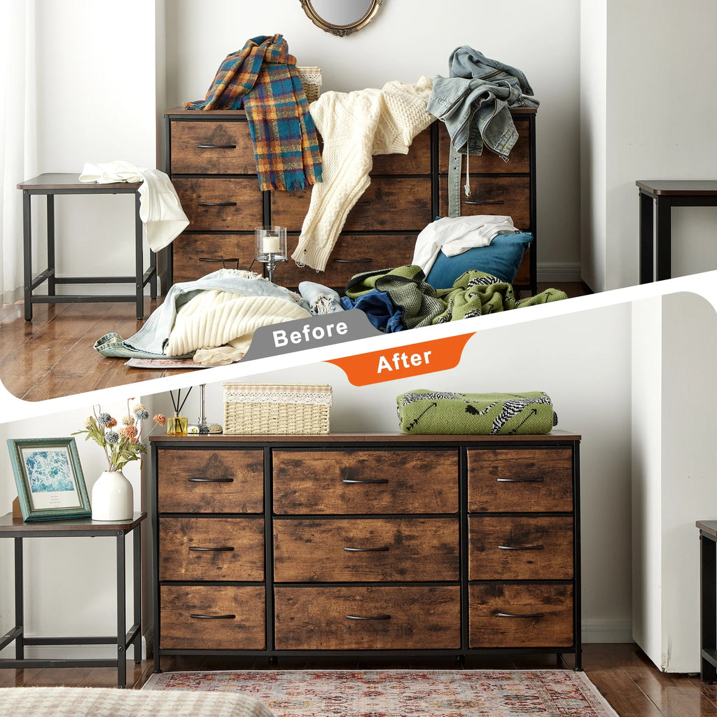 Black 9 Drawer Wide Dresser TV Stand T56773