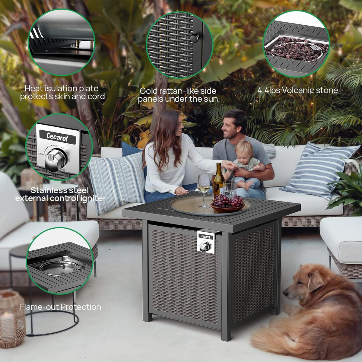 Propane Fire Pit Table with Lid 28 Auto-Ignition 50000 BTU W5546