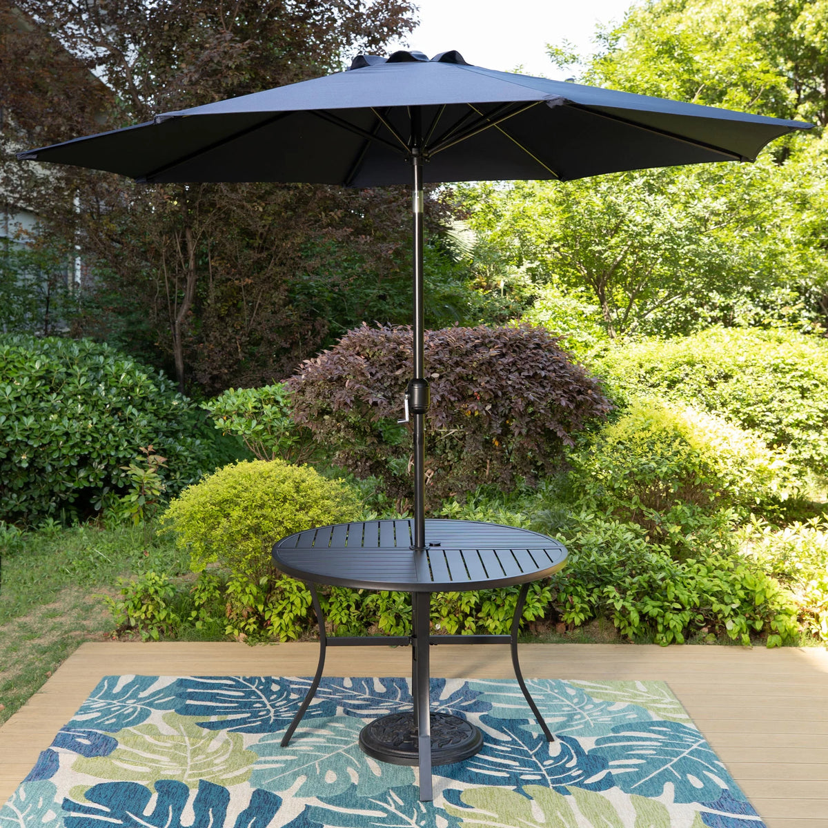 Black Round Outdoor Dining Table with Umbrella Hole K279