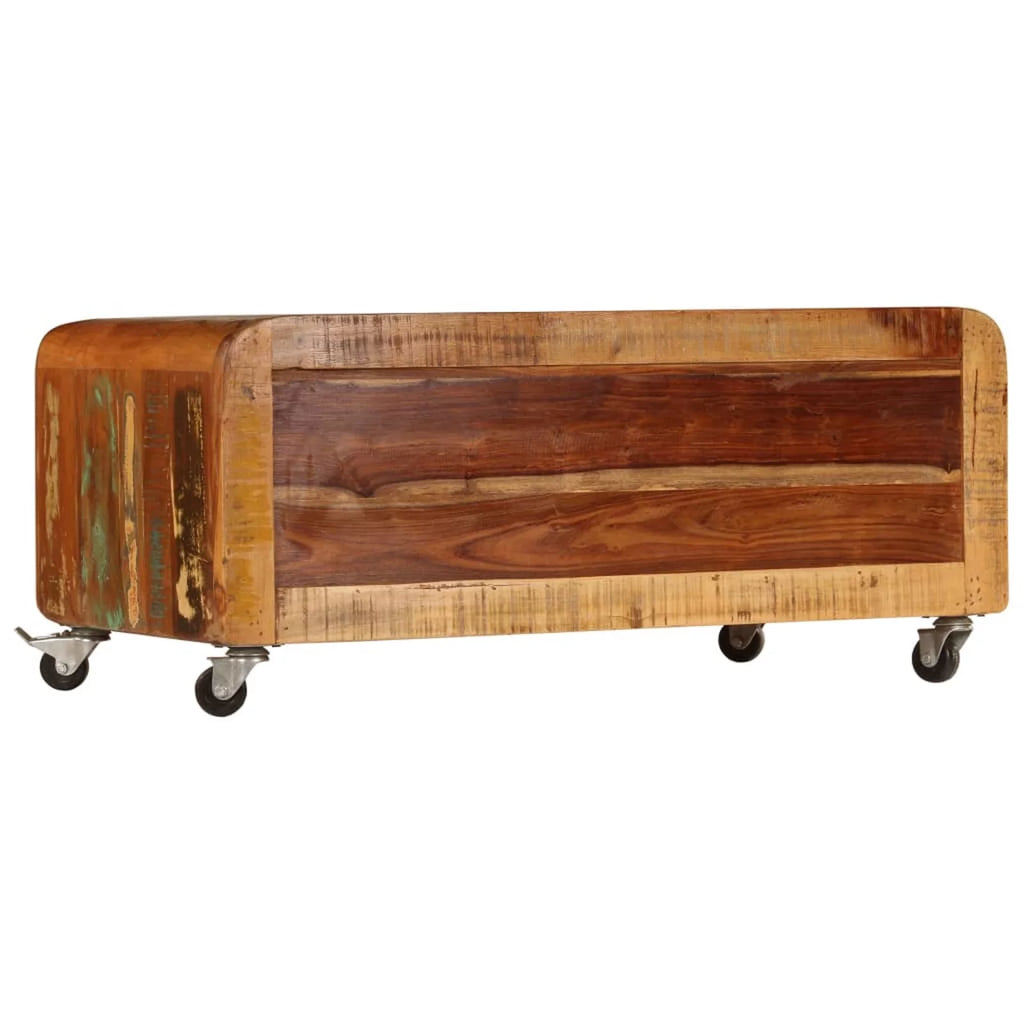 Rustic Coffee Table with Storage Cabinet and Wheels Solid Reclaimed Wood R913314