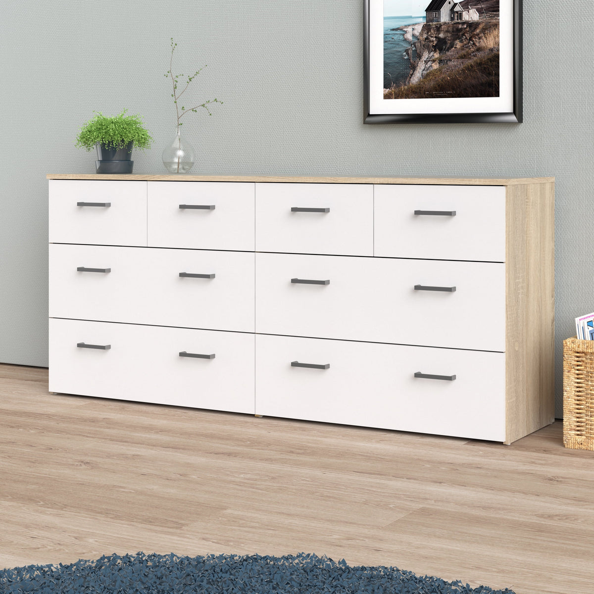 Oak Structure White 8 Drawer Double Dresser Q76413