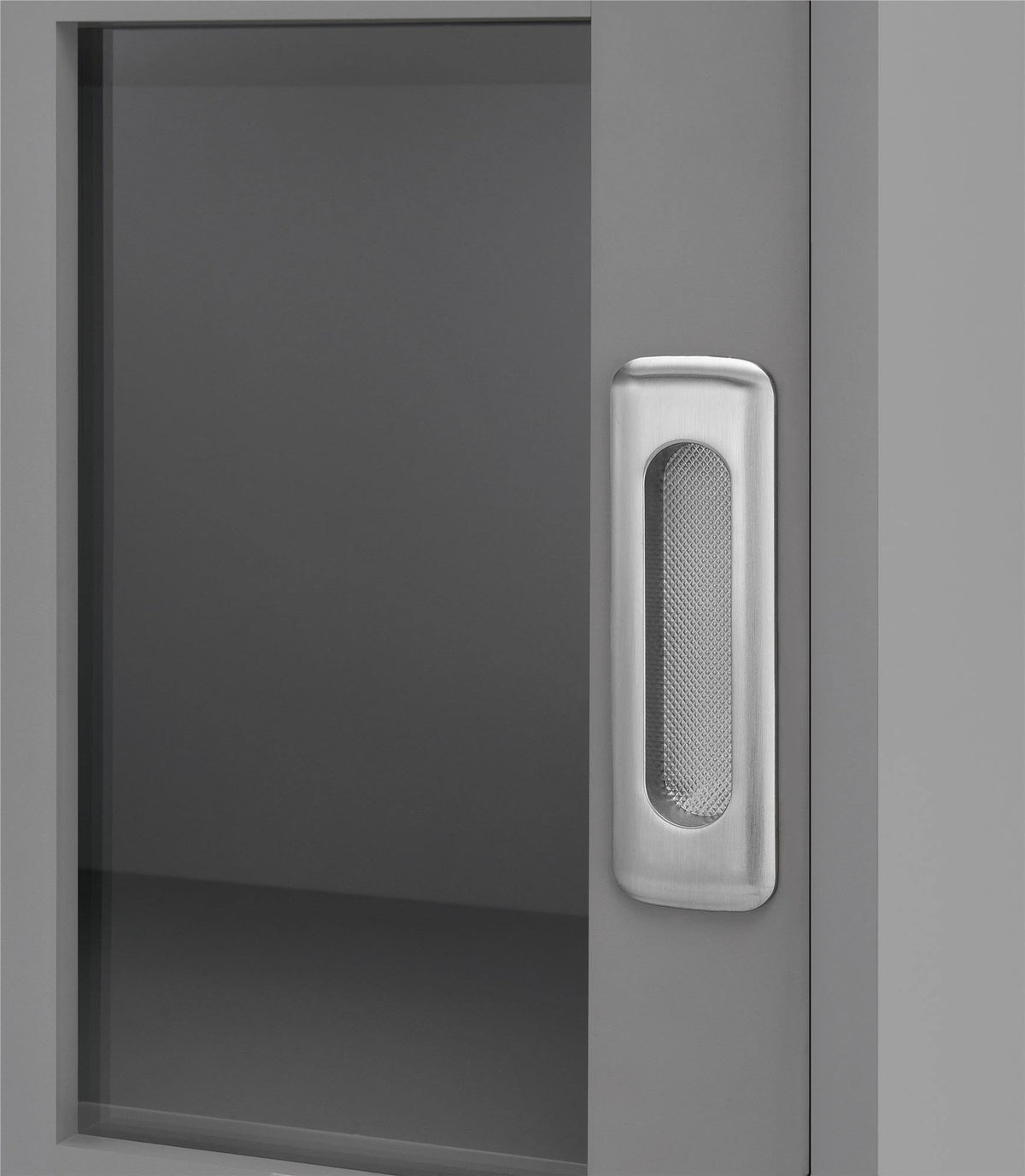 Soft Gray Bookcase with Sliding Glass Doors J21112