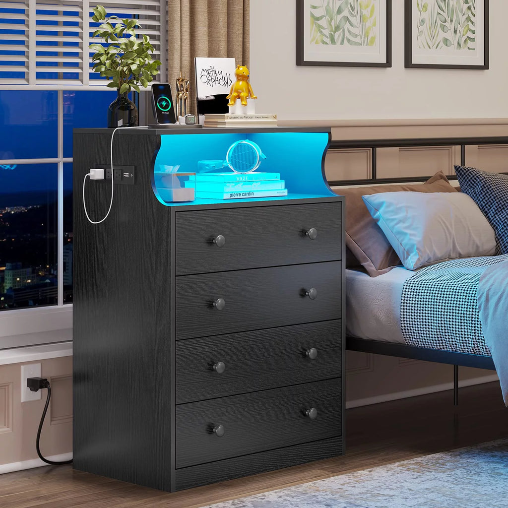 Black 4 Drawer Dresser with Charging Station U66639