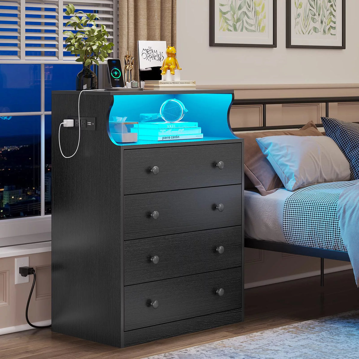 Black 4 Drawer Dresser with Charging Station U66639