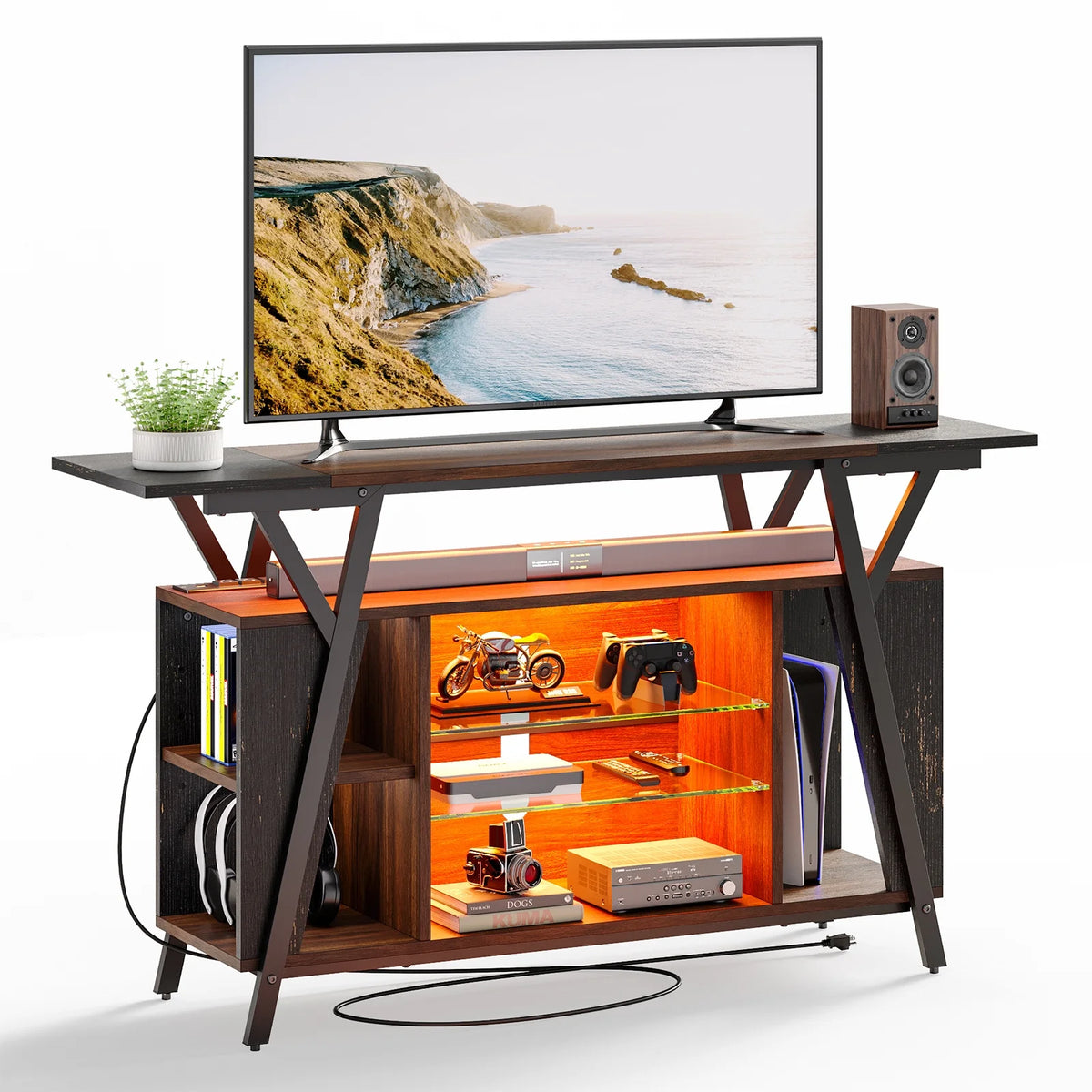 Walnut TV Stand with Power Outlets H665