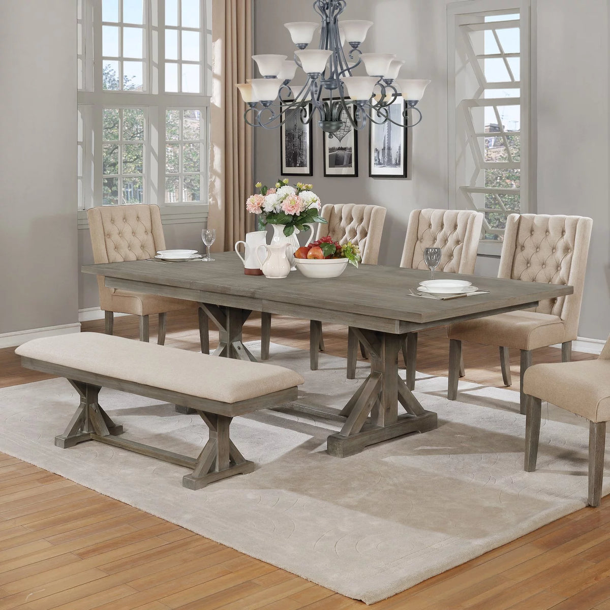 Gray Linen Dining Bench B8882