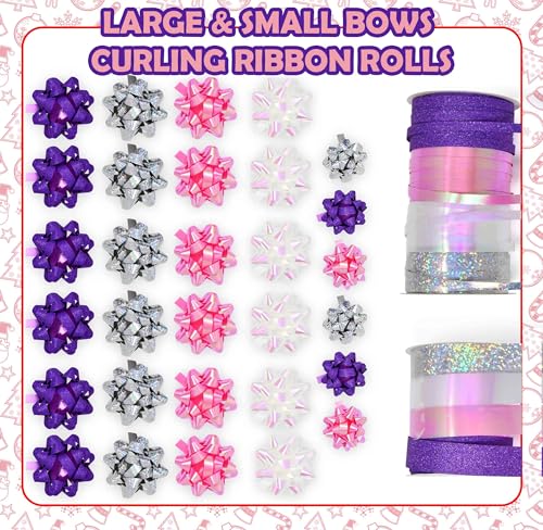 32 Pcs Multi Colored Gift Bows Assortment Set with 8 Curling Ribbon Rolls N41014