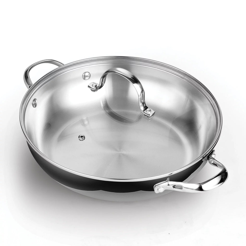 Stainless Steel 12-Inch Wok Stir Fry Pan with Glass Lid I917590