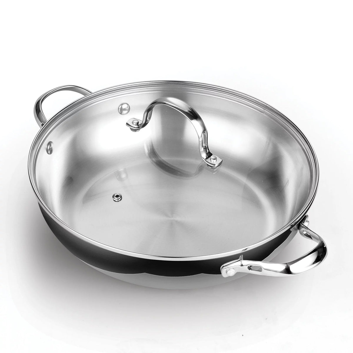 Stainless Steel 12-Inch Wok Stir Fry Pan with Glass Lid I917590