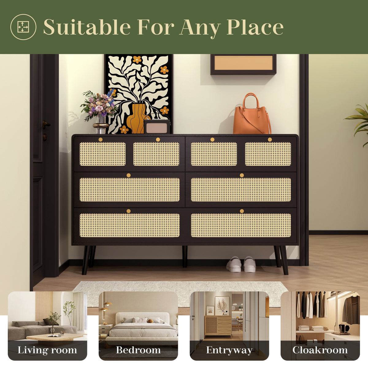6 Drawer Rattan Wood Dresser P479822