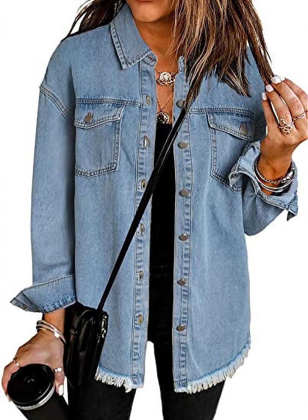 Sky Blue Long Sleeve Loose Denim Jacket R66153