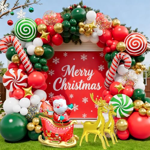 Red White Green Gold Christmas Balloon Arch Kit Z57390