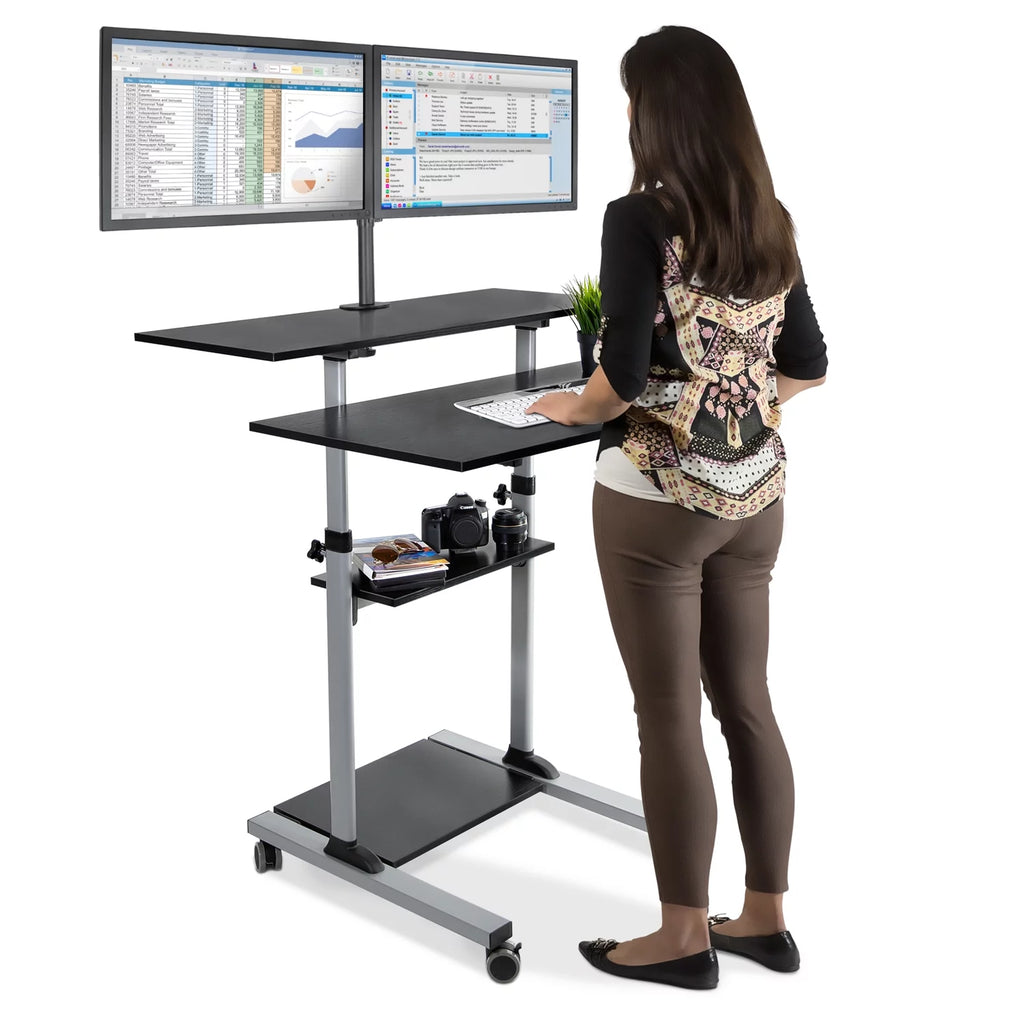 Extra Wide Mobile Standing Desk with Dual Monitor Mount P227