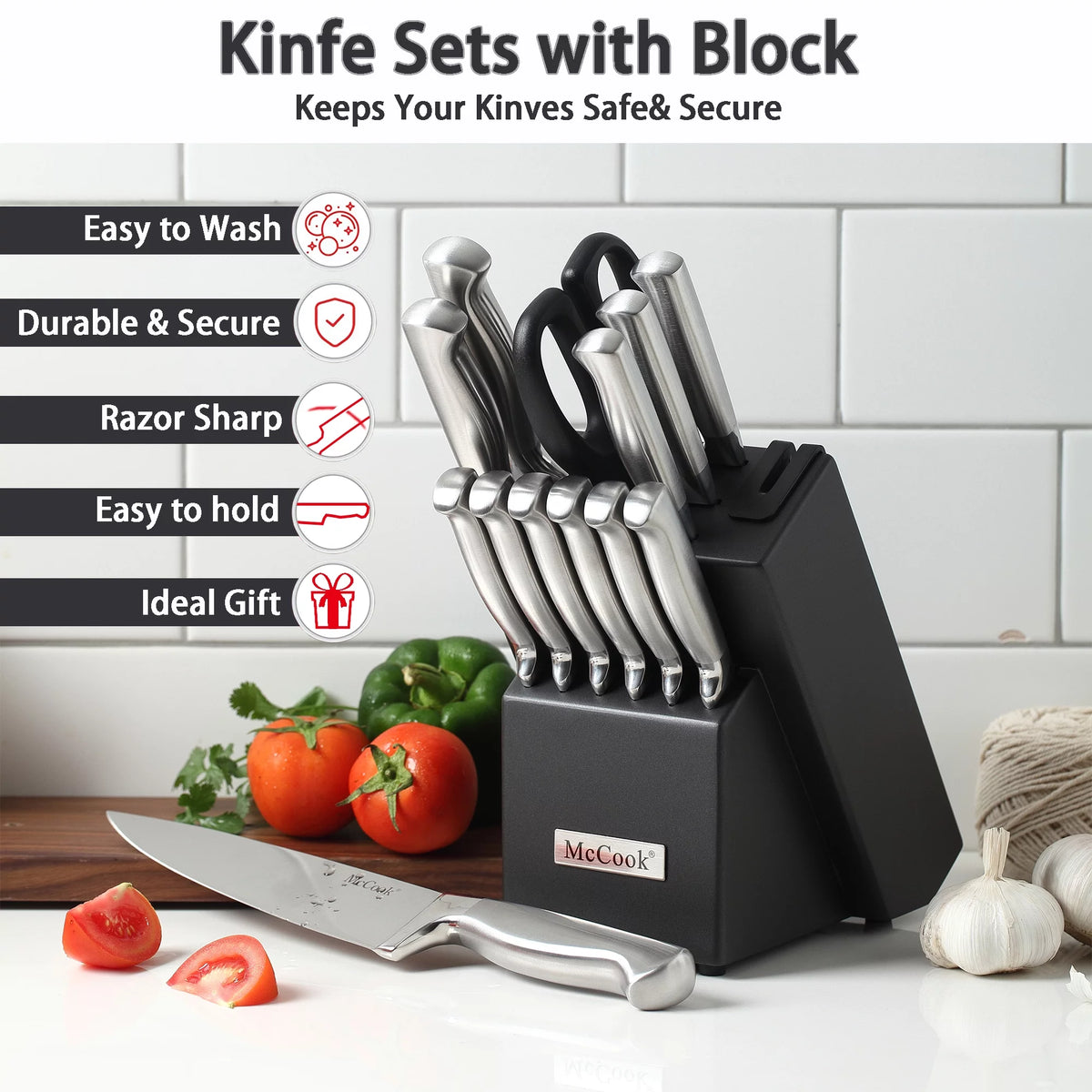 15 Pieces Kitchen Knife Set with Block D4561