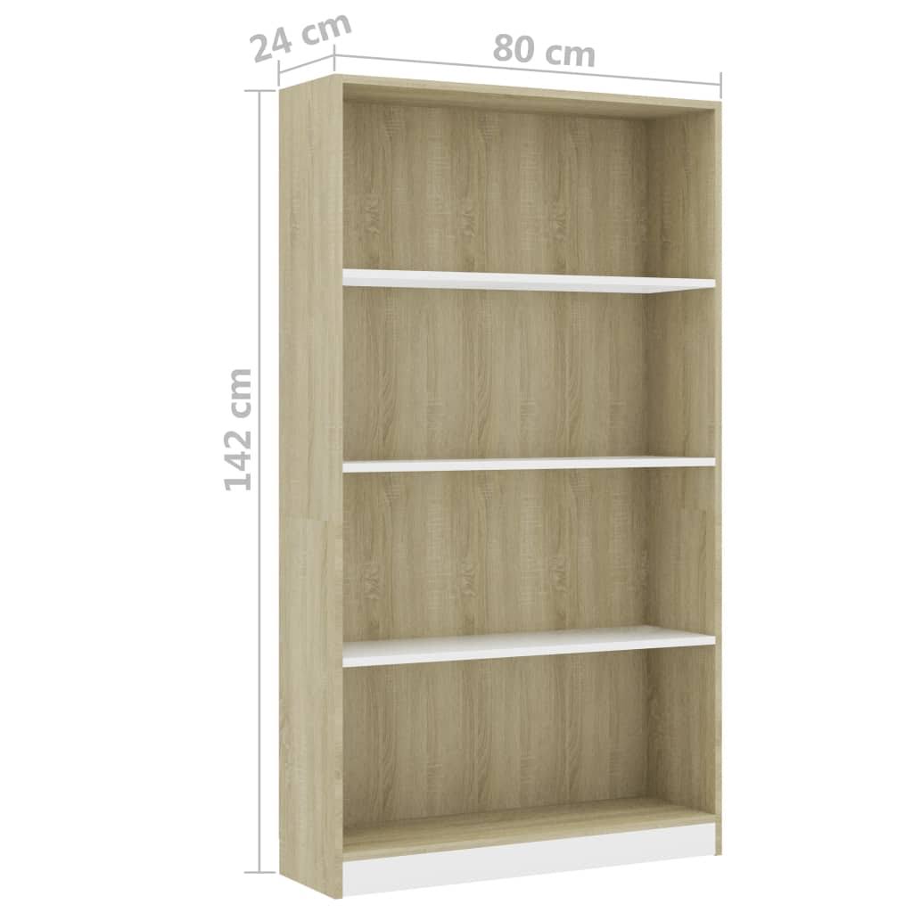 White and Sonoma Oak 4-Tier Book Cabinet T732
