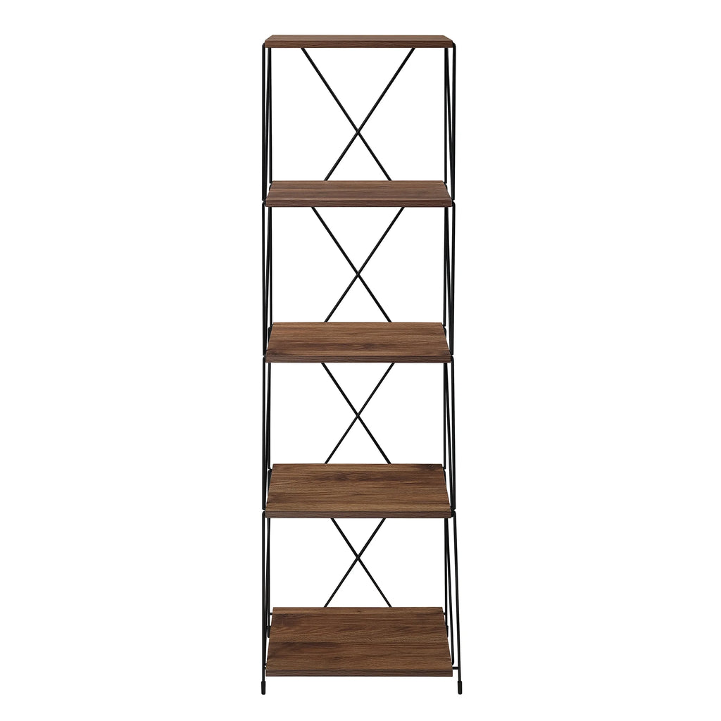 5-Tier Walnut Brown Wooden Storage Shelf with Metal Frame Y738737