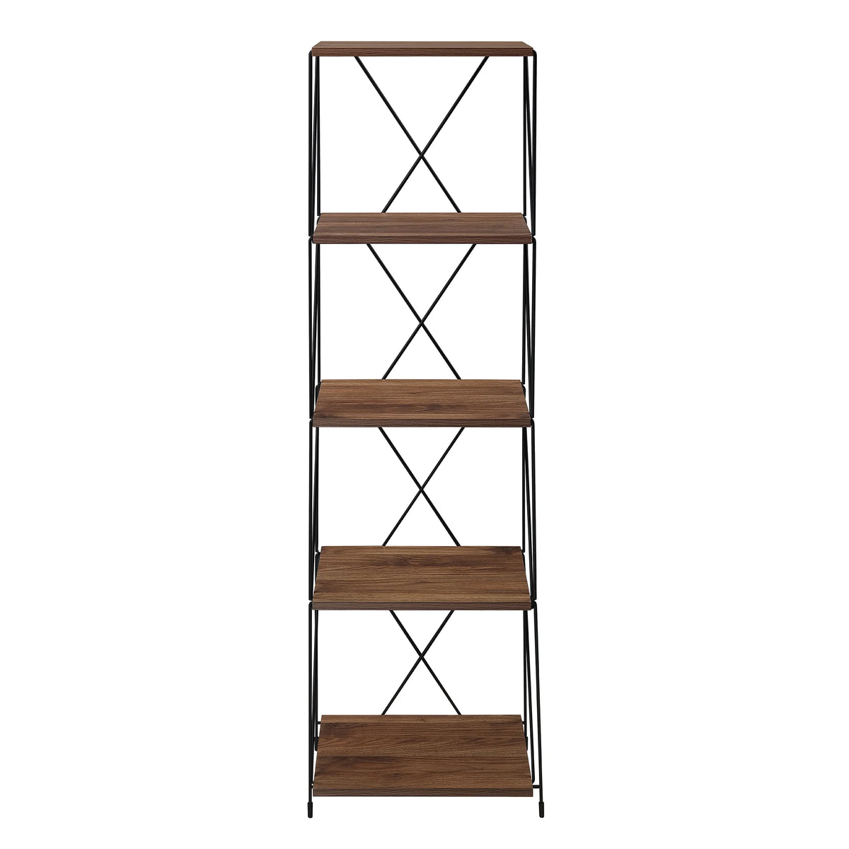 5-Tier Walnut Brown Wooden Storage Shelf with Metal Frame Y738737