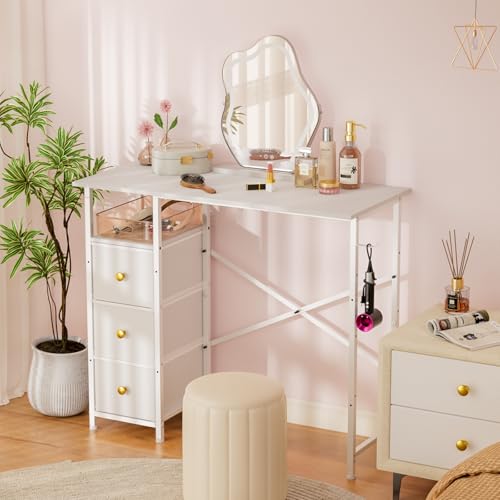 White Compact Vanity Desk with Drawers T2809