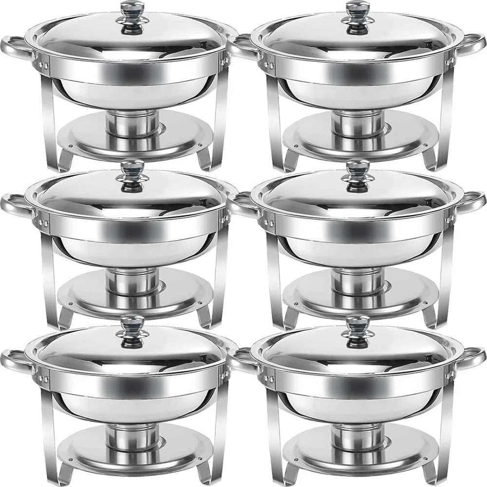 6 Pack 5QT Round Stainless Steel Chafing Dish Buffet Set A280