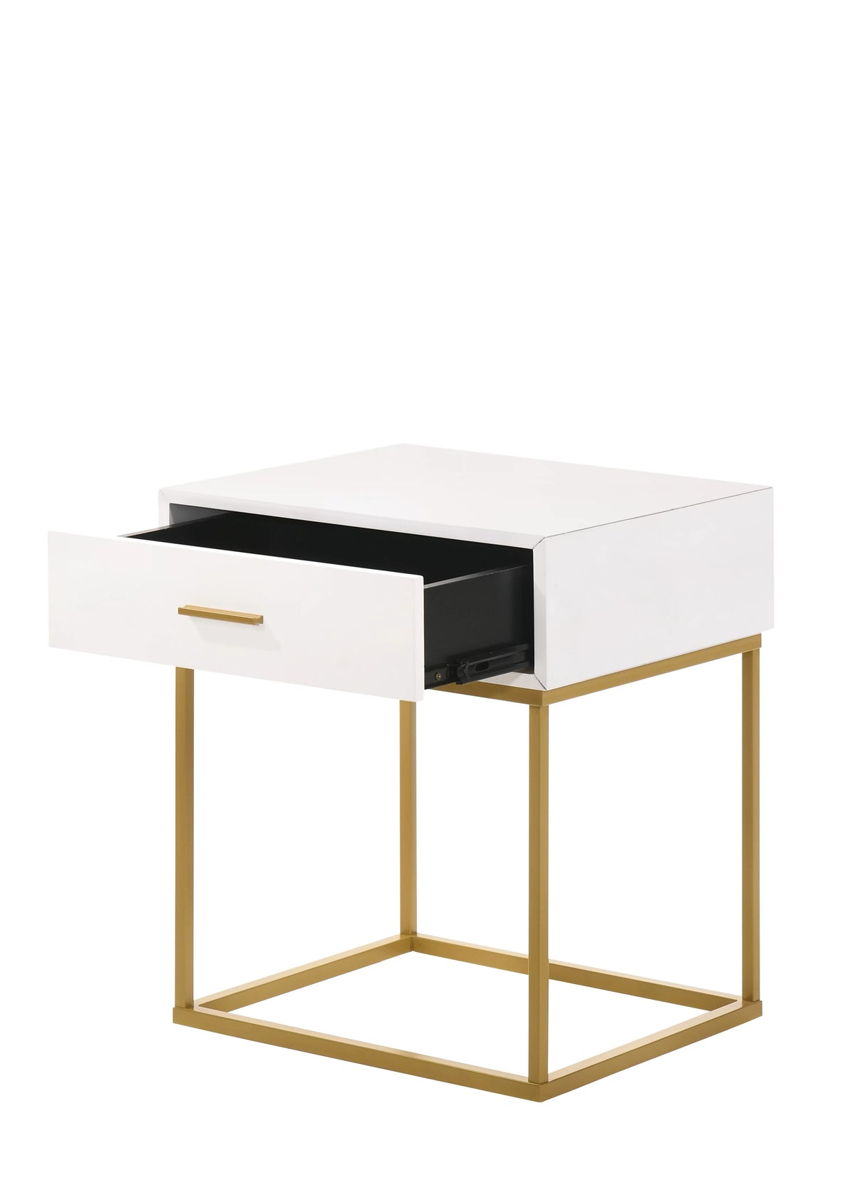 White 1-Drawer Nightstand with Gold Metal Legs M39367