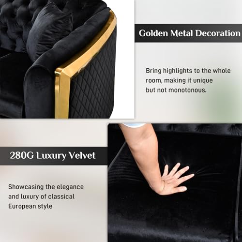 Grey Velvet Tufted Sofa with Gold Legs L158141