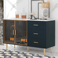 Modern MDF Buffet Cabinet with Tempered Glass Doors and Gold Metal Legs J6707