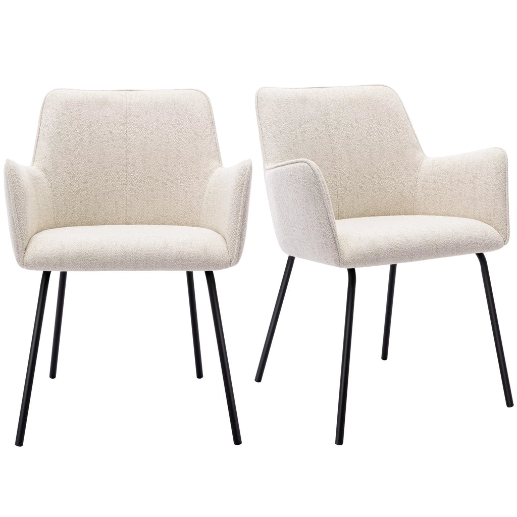 Beige Linen Upholstered Dining Chairs Set of 2 with Black Metal Legs L84825