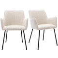 Beige Linen Upholstered Dining Chairs Set of 2 with Black Metal Legs L84825