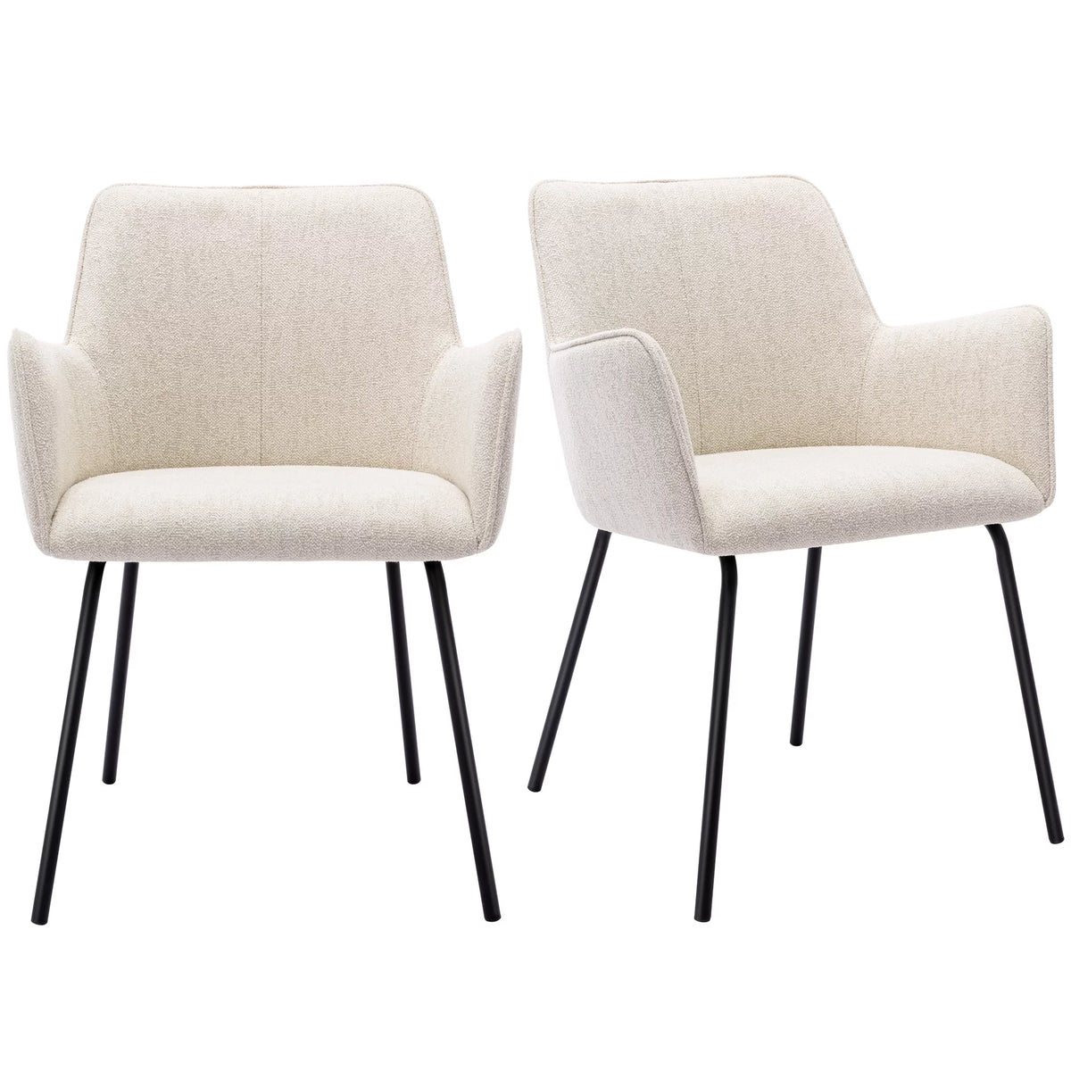 Beige Linen Upholstered Dining Chairs Set of 2 with Black Metal Legs L84825