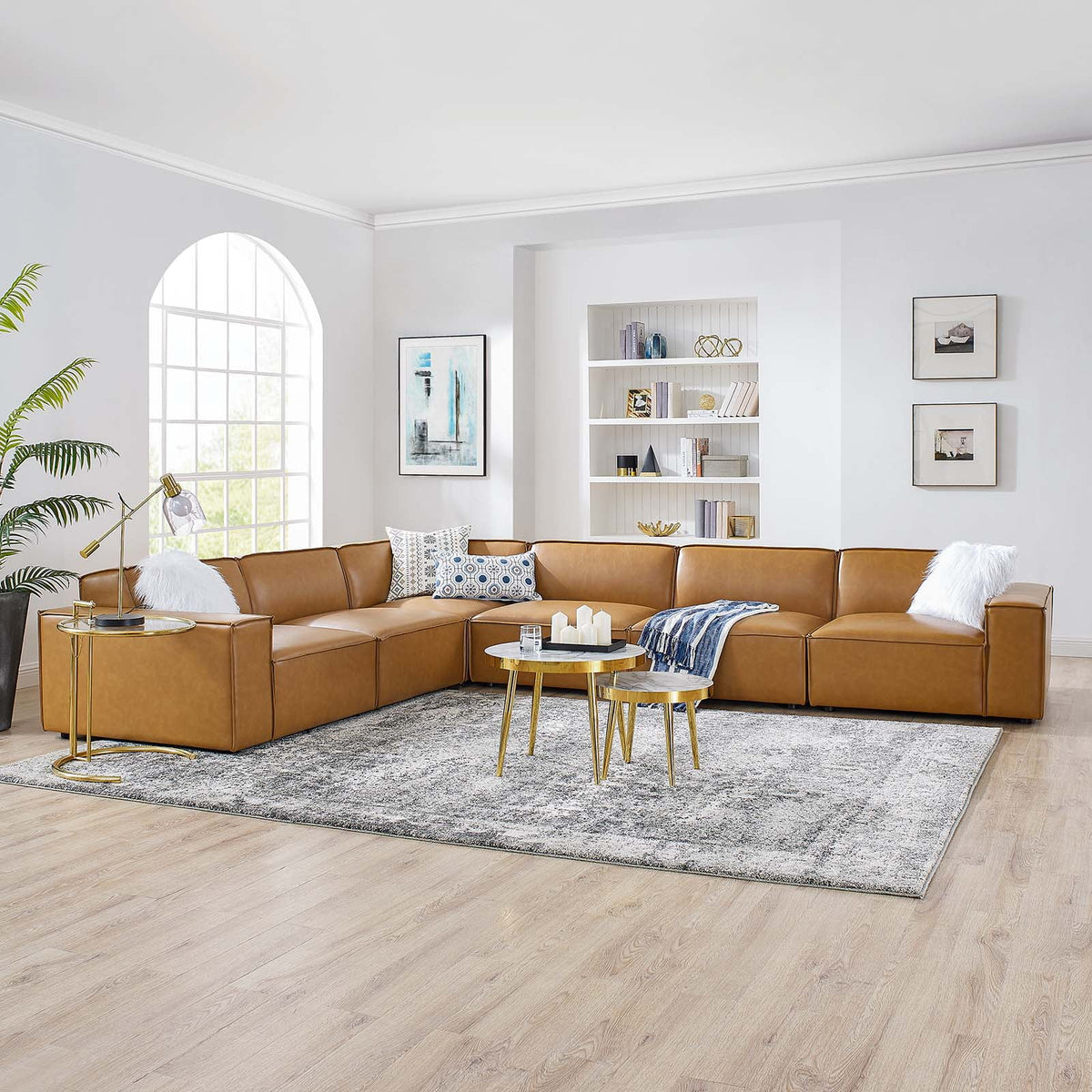 Tan 6-Piece Vegan Leather Sectional Sofa C78729