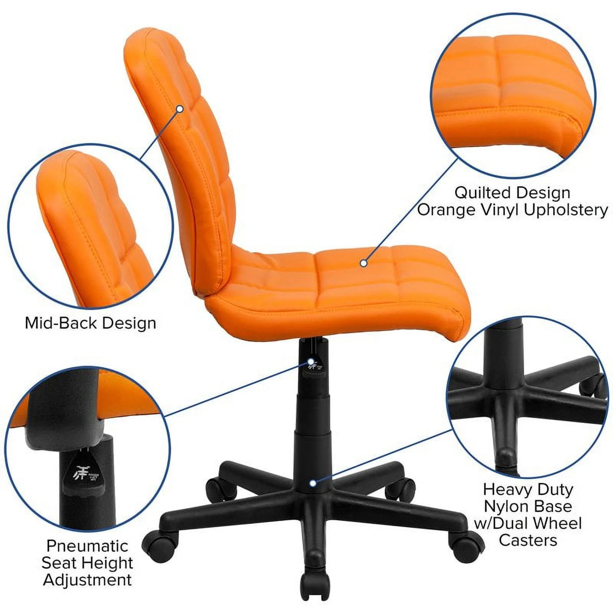 Orange Quilted Office Swivel Chair Y8808